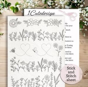 Embroidery patterns bee, butterfly and flowers